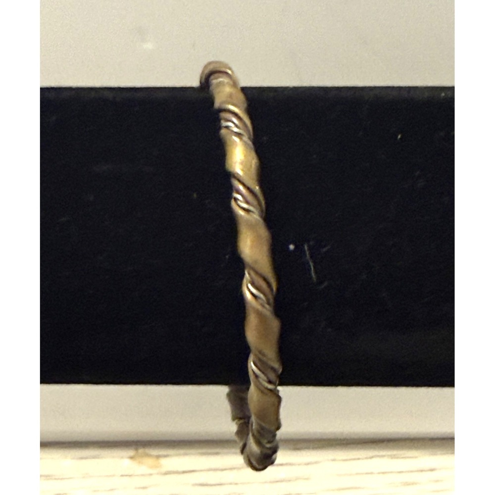 Vintage 70s Mixed Metal Twisted Cuff Bracelet Brass Copper Silver Tone Boho